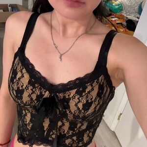 Tan and black lace tank crop top